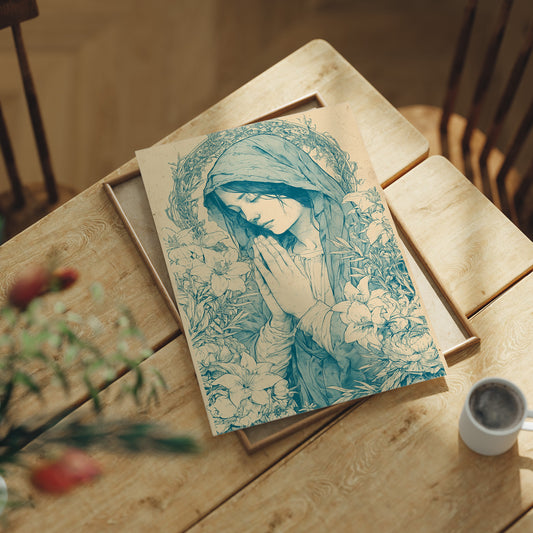 Madonna in Lilies — Teal Wash Devotional Portrait