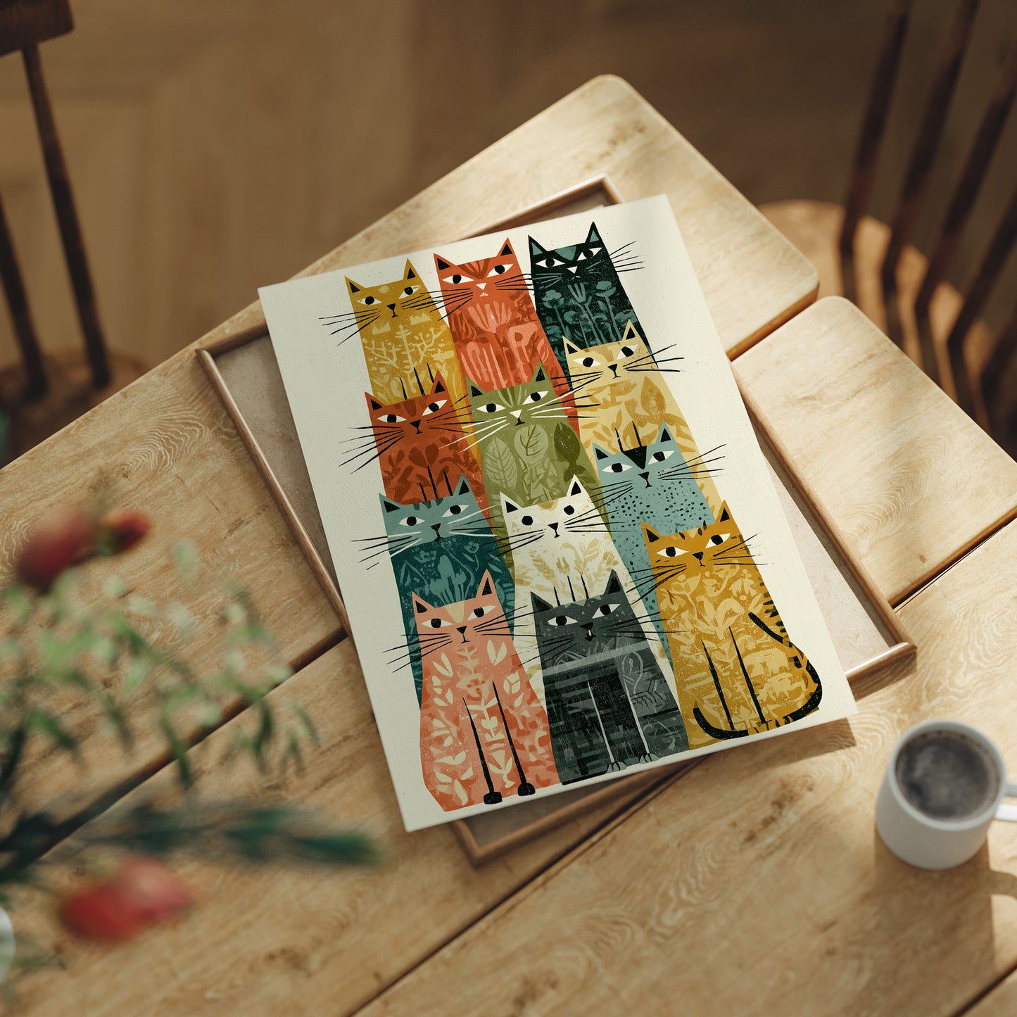 Cat Stack: A Mid-Century Feline Chorus