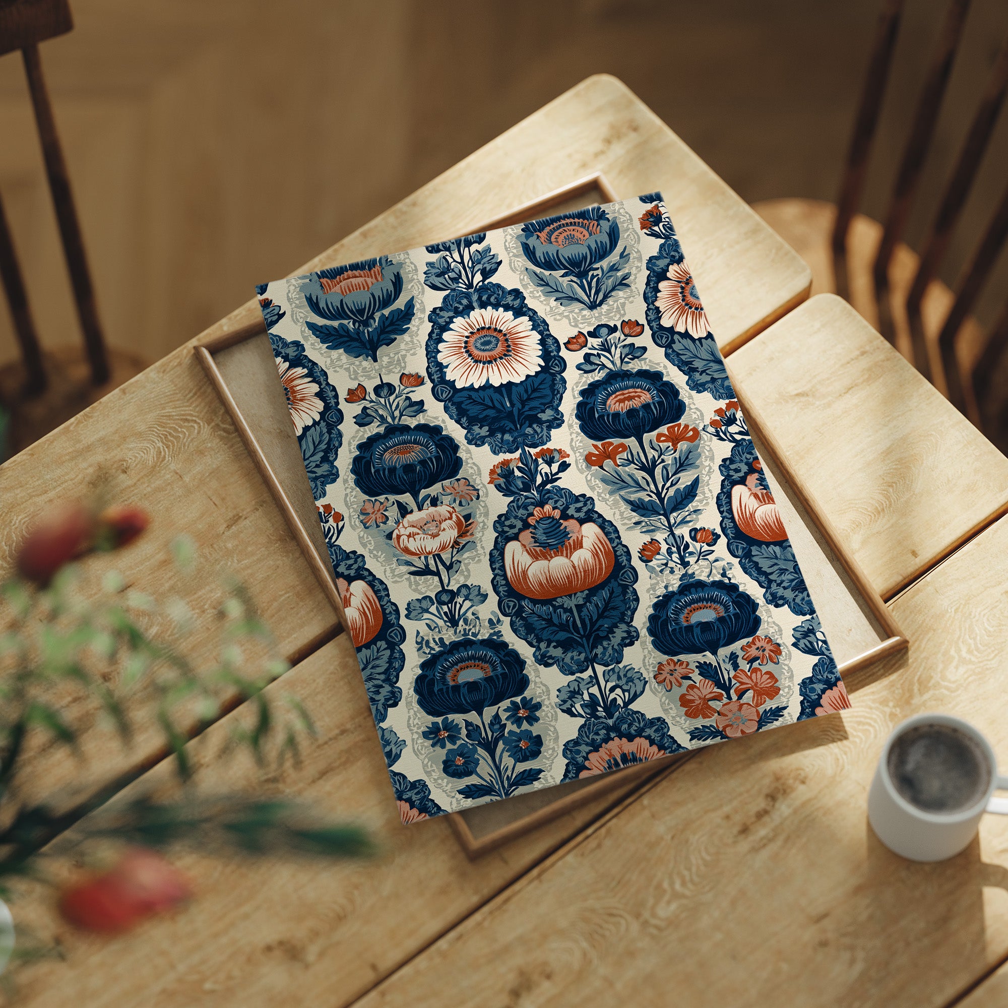Navy Damask: A Jacobean Floral Repeat