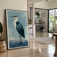 Heron Study: A Screenprint in Blue