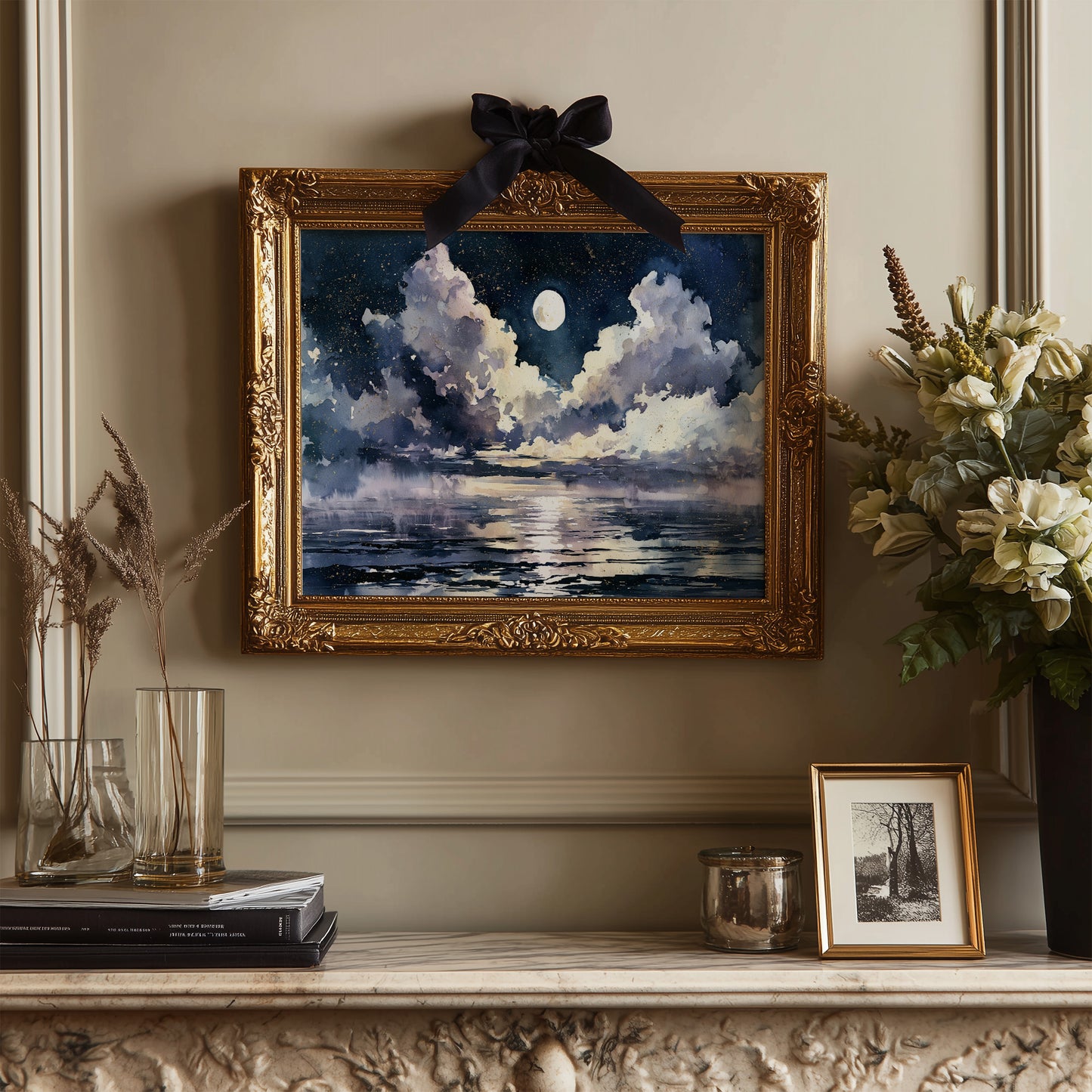 Moonlit Clouds Over Still Water