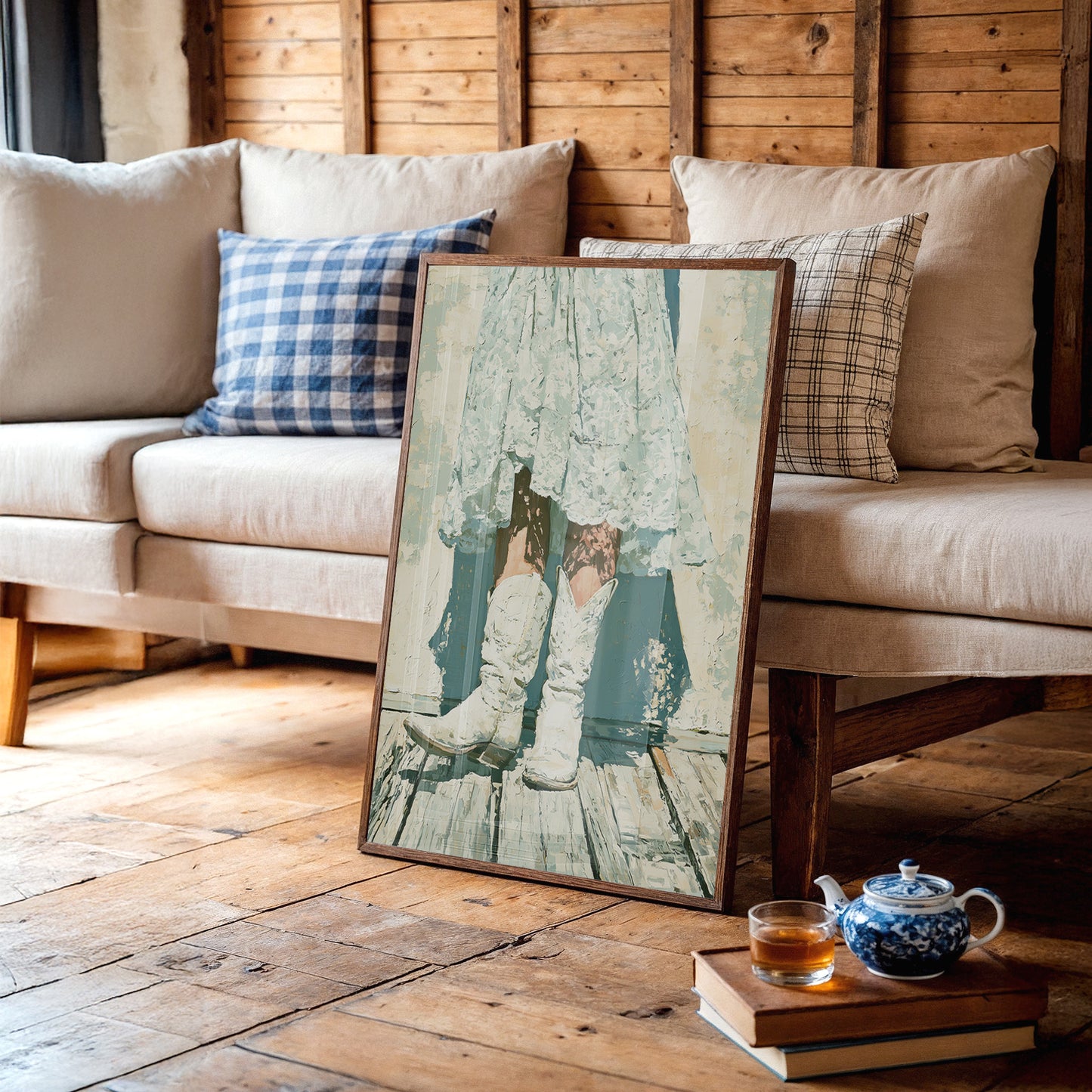 Lace Hem, White Boots, Wooden Porch