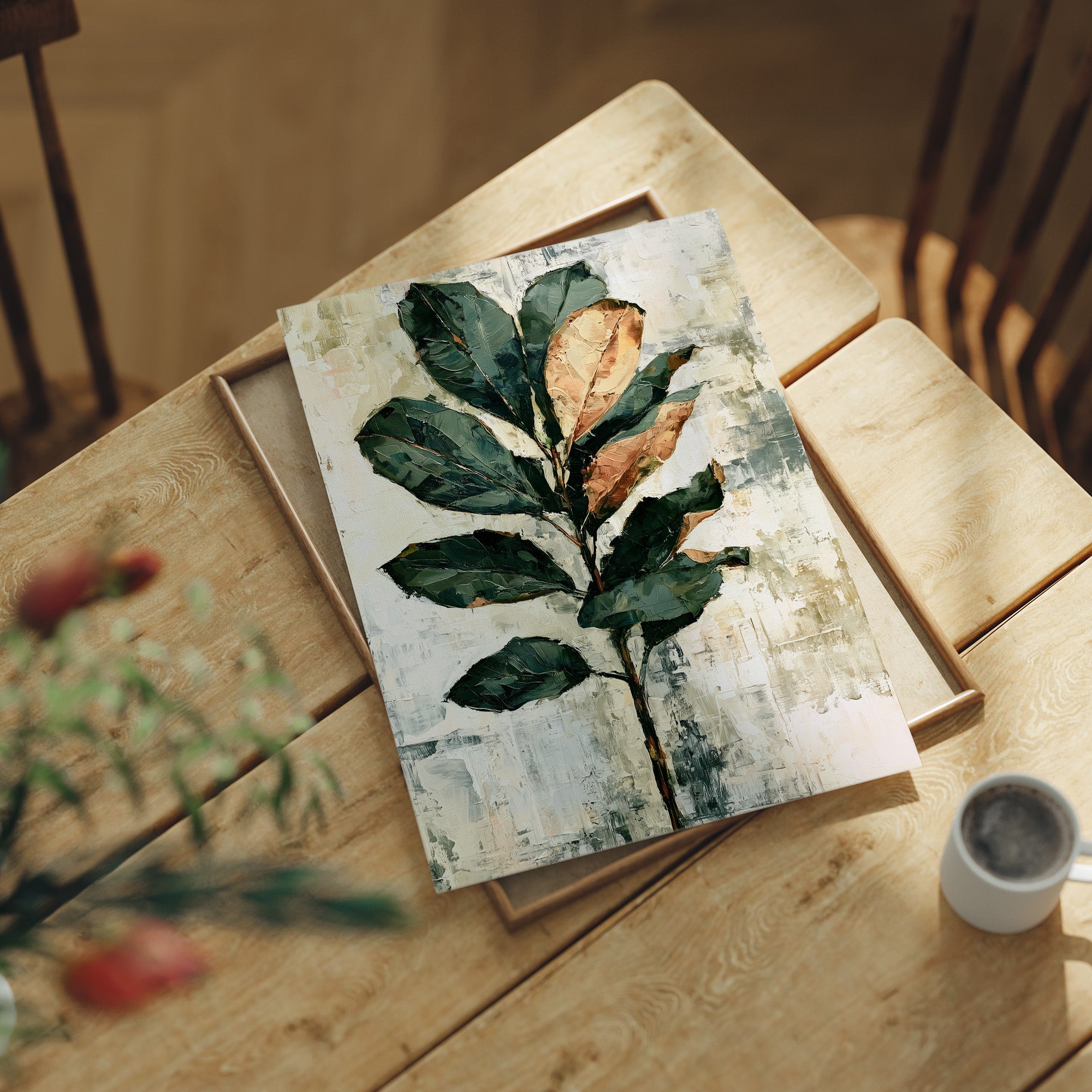 Magnolia Stem in Green and Rust