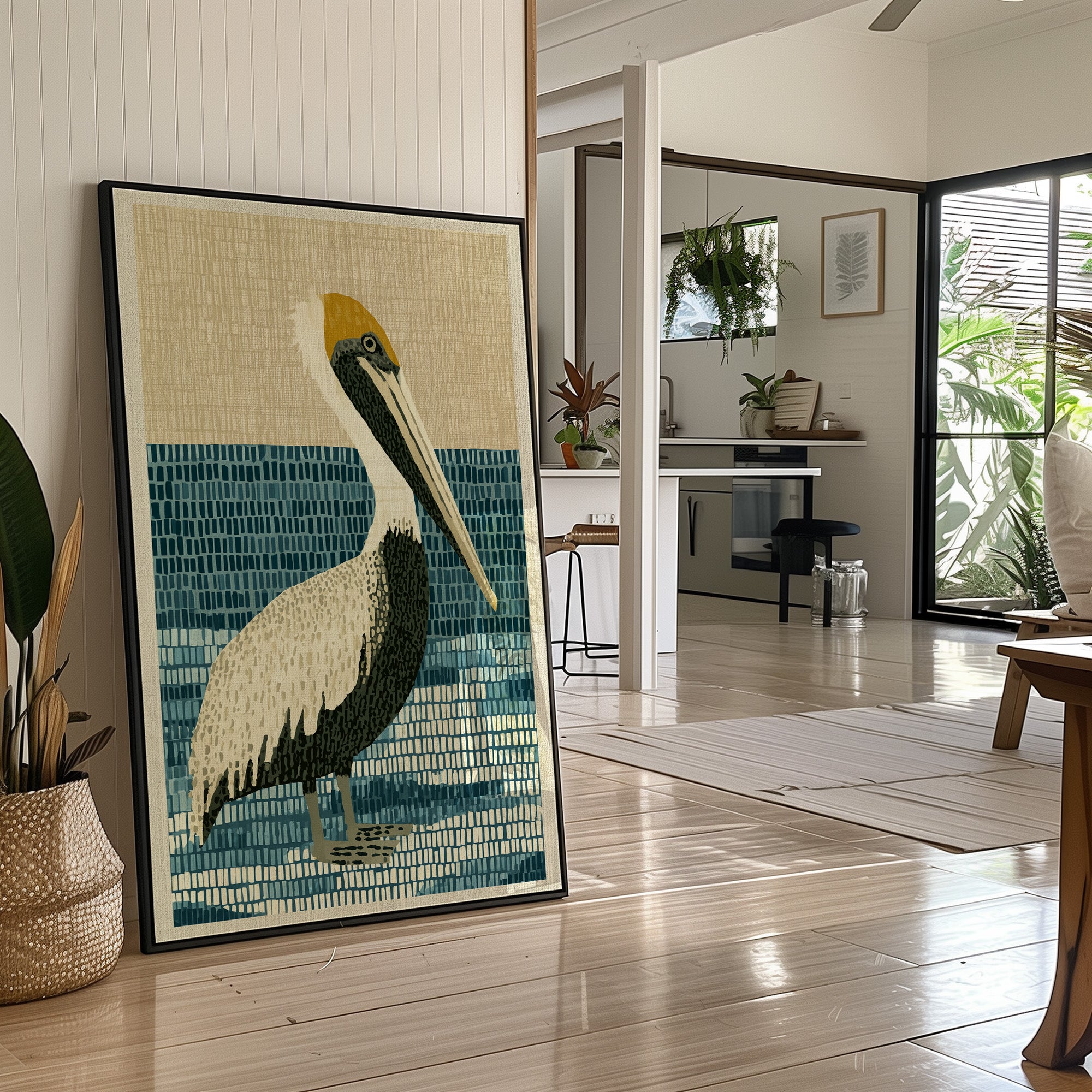 Pelican in Woven Waves