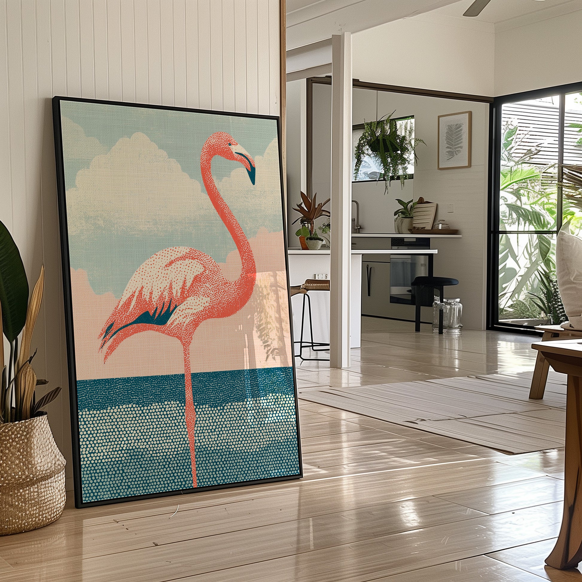 Flamingo Against Cotton Candy Clouds