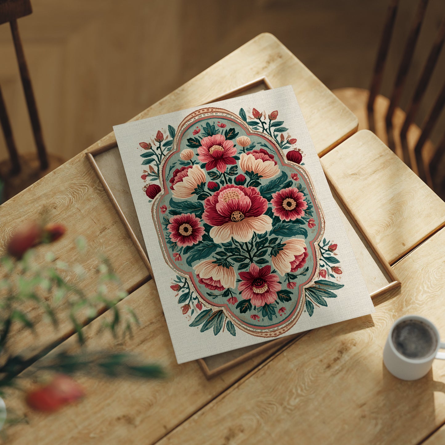 Sage Medallion: A Symmetrical Floral Tapestry