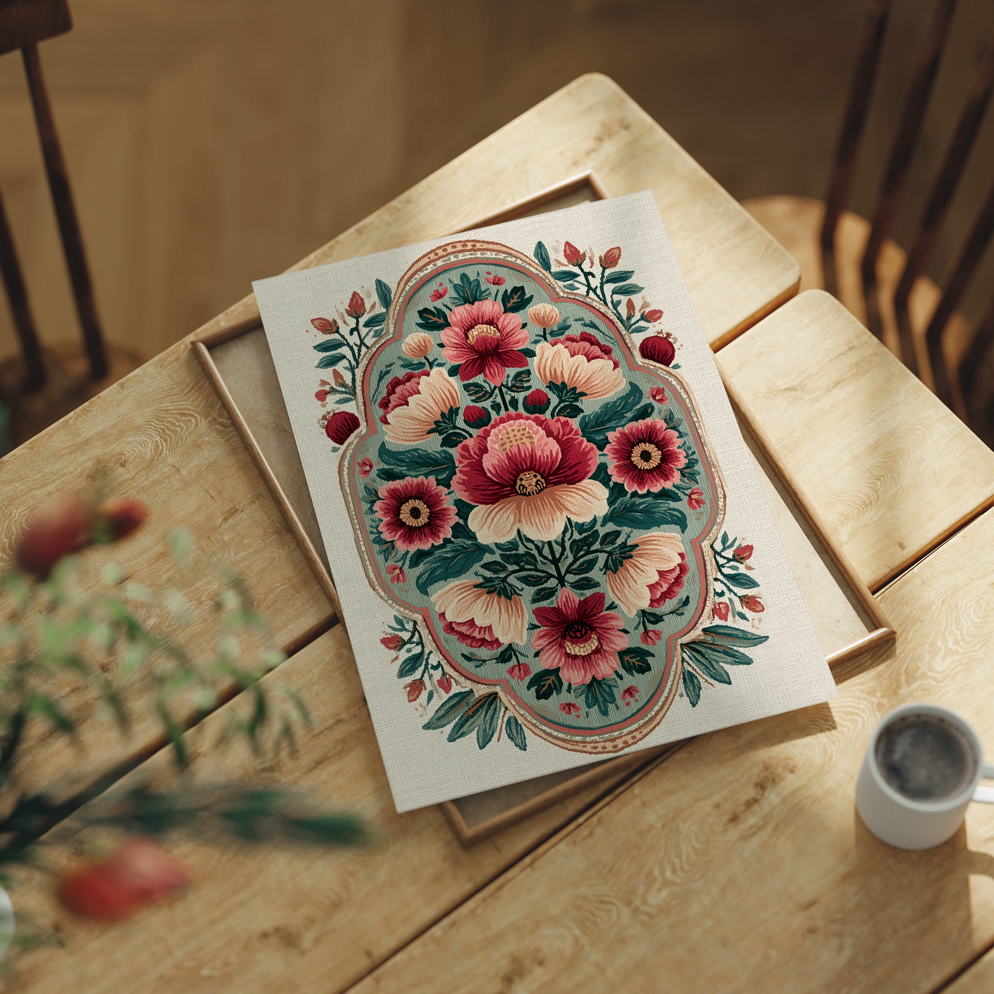 Sage Medallion: A Symmetrical Floral Tapestry