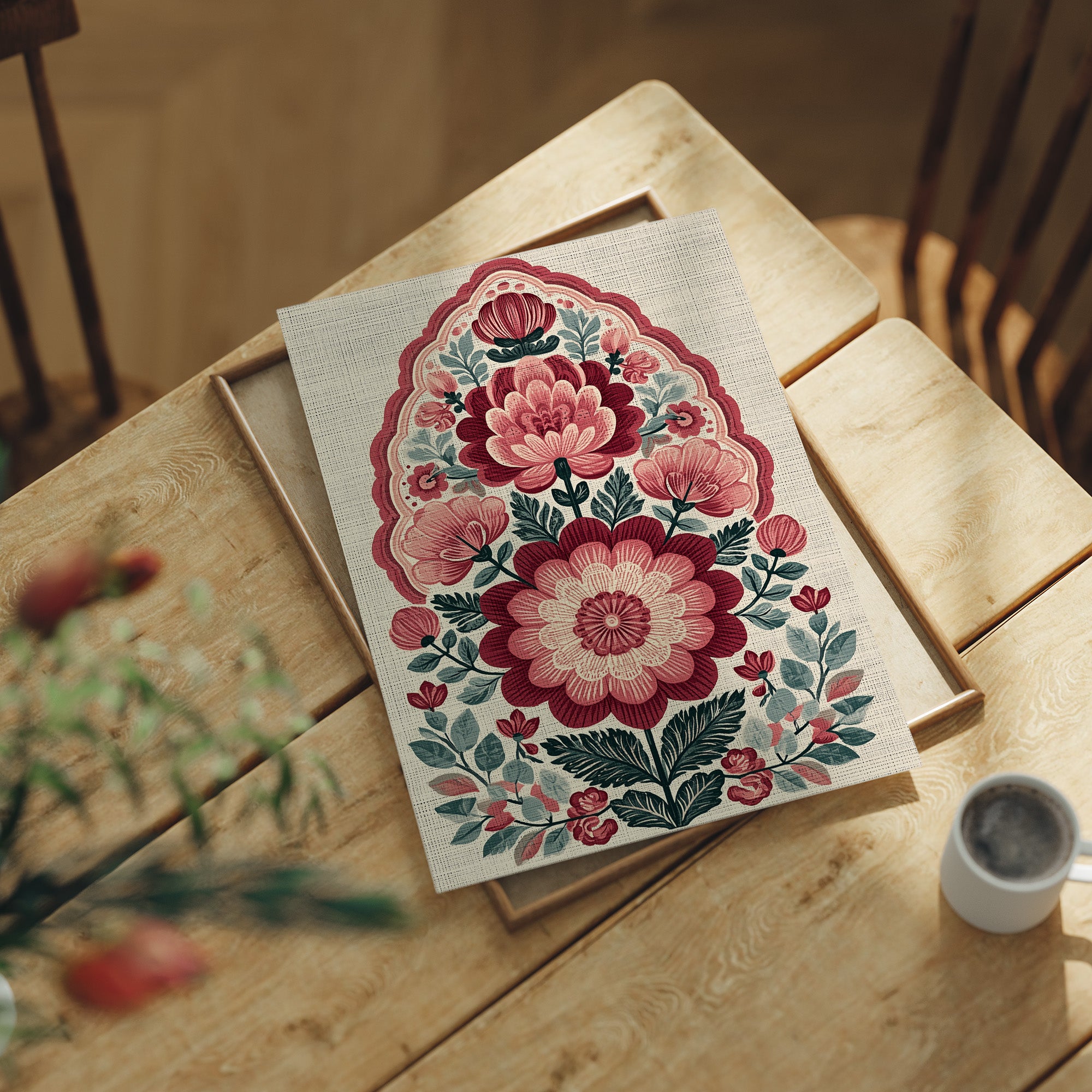 Crimson Bloom: A Folk Floral Medallion
