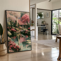 Blossoms and Reflections by the Cottage Pond