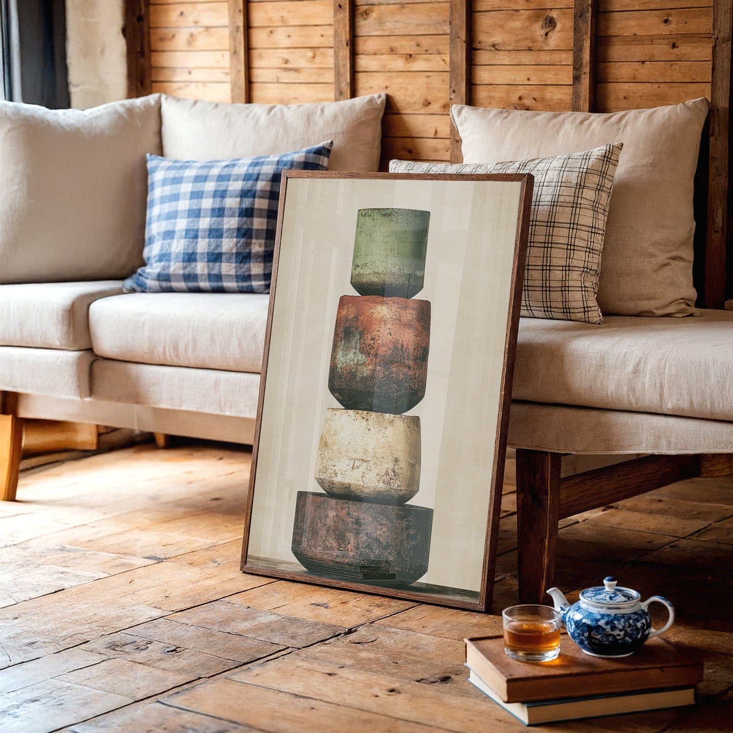 Stacked and Weathered: Four Urns of Earth and Rust
