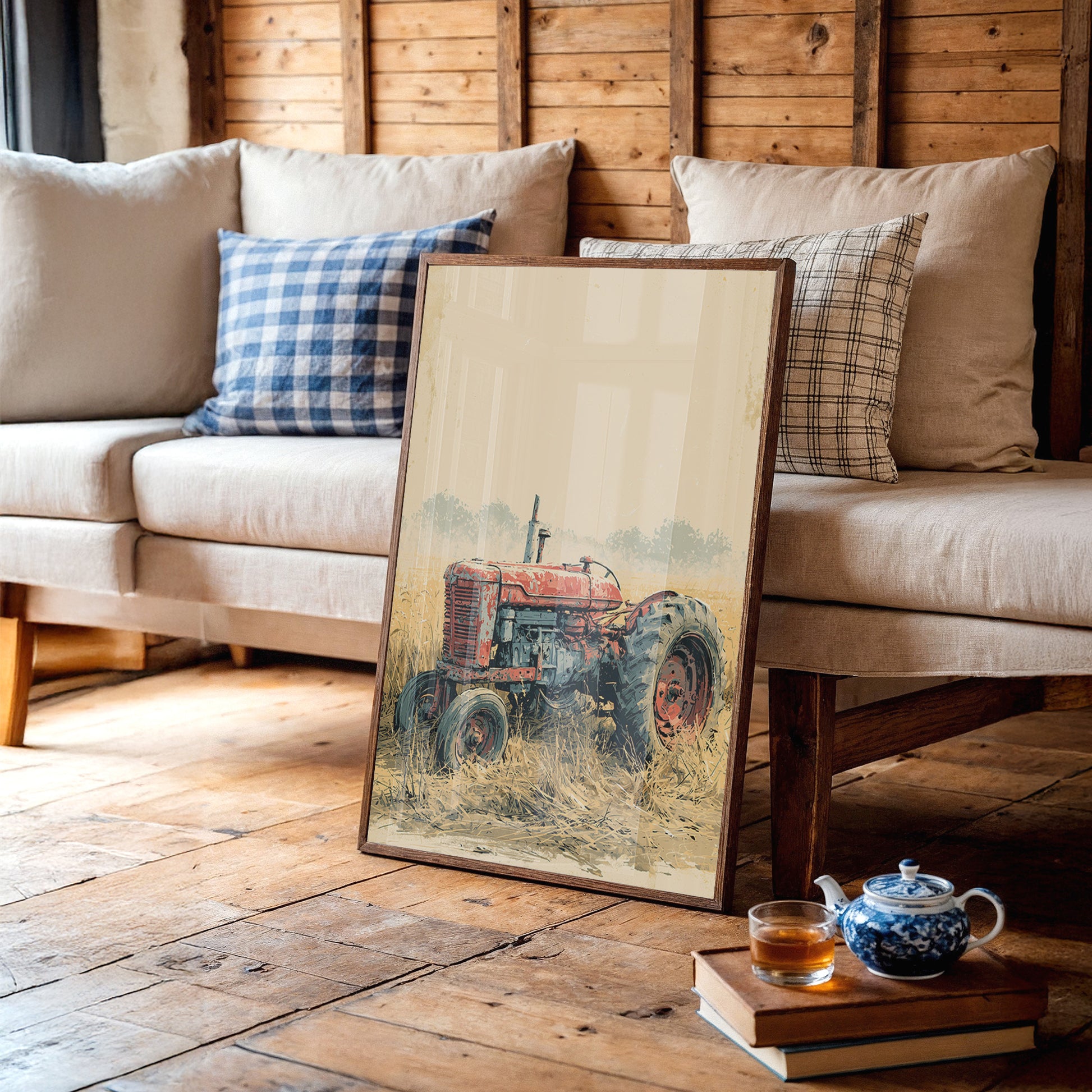 Rusted Red: Tractor at Rest in Golden Grass