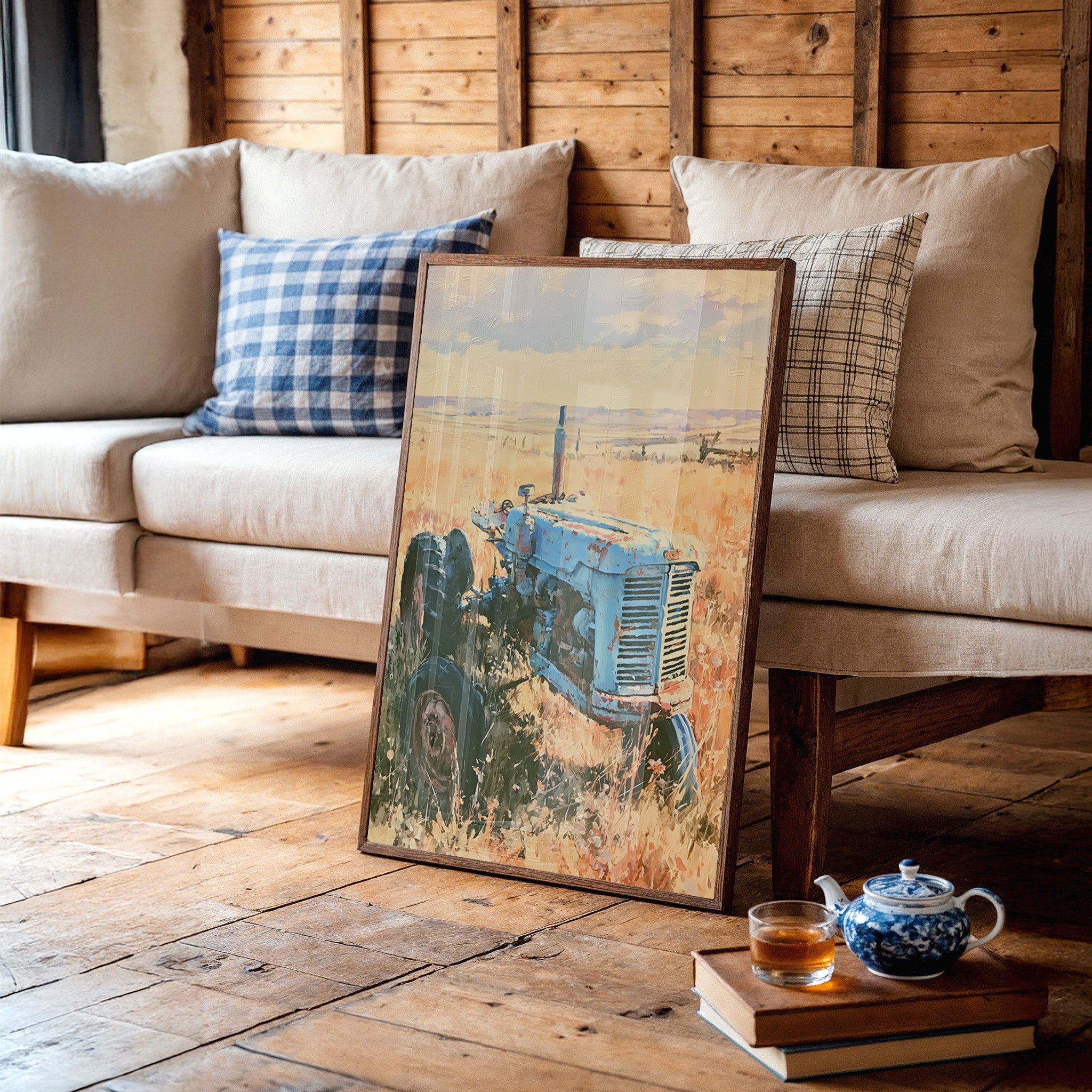 Old Blue: Sun-Kissed Tractor in the Prairie Grass