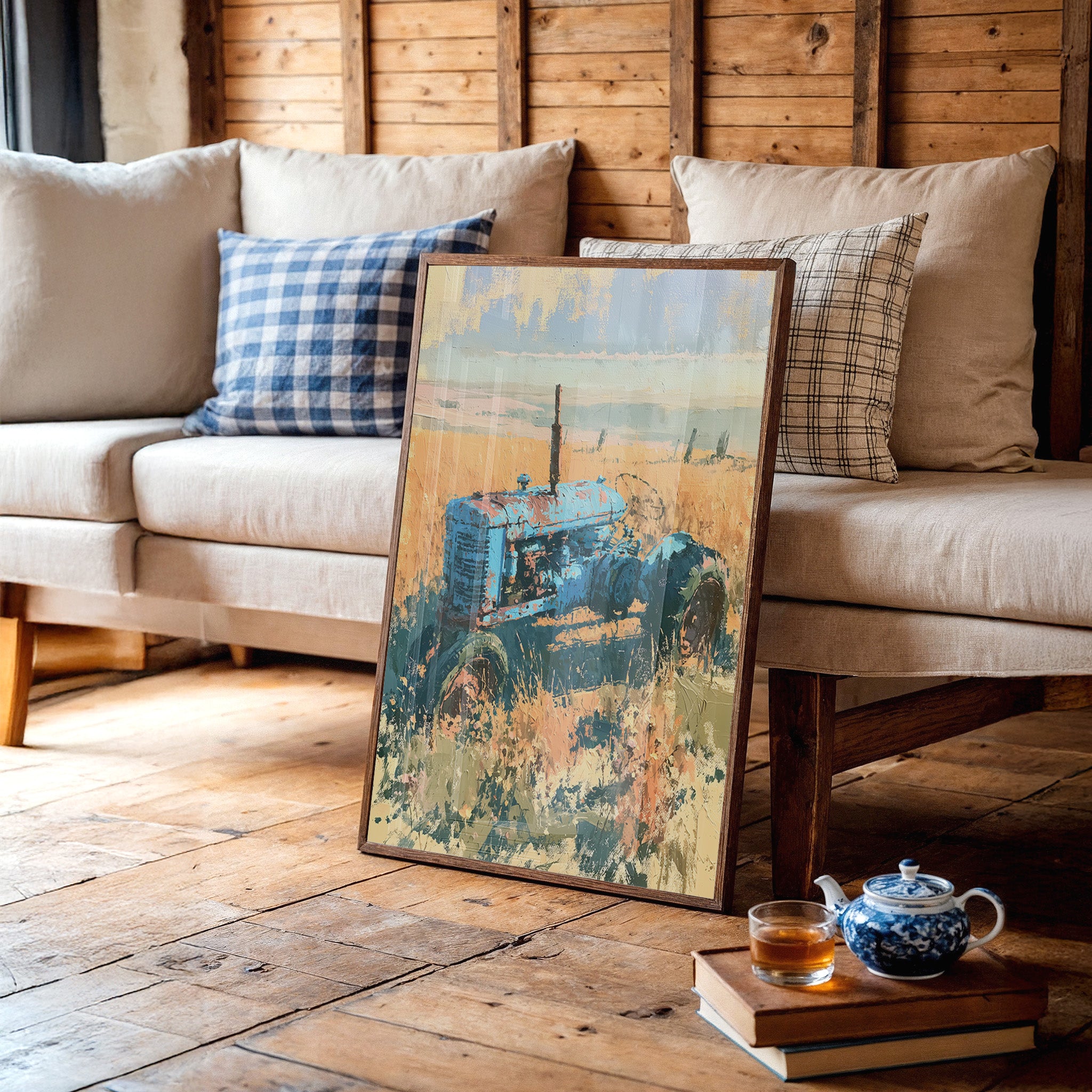 Faded Blue: Tractor Lost in Golden Grass