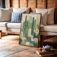 Twin Saguaros: Cactus Collage in Green & Tan