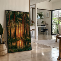 The Sunlit Path: Pine Forest Reflection at Dusk
