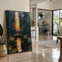 Into the Blaze: Shadowed Forest at Sunset