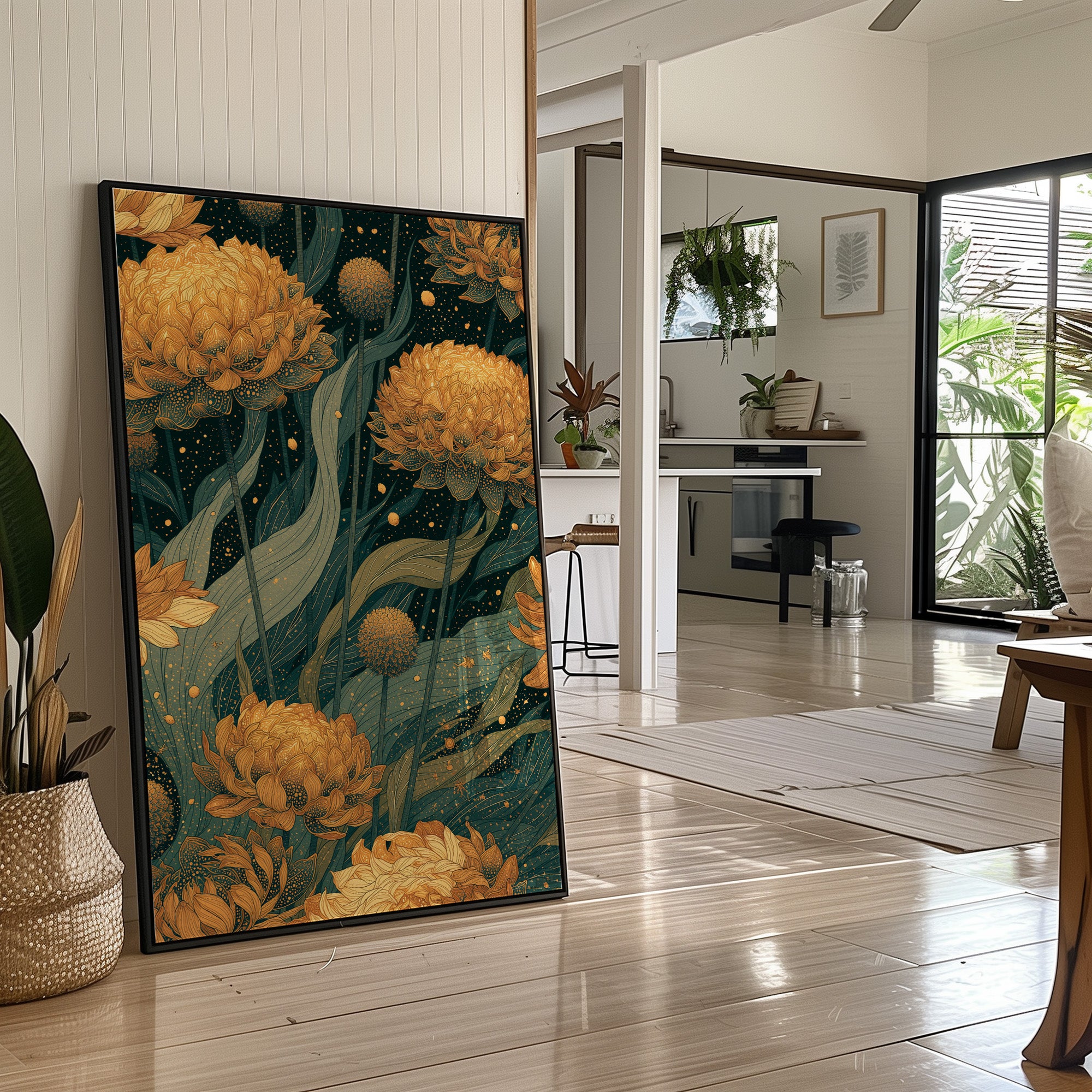 Golden Blooms in the Dark Garden: Marigold Study II