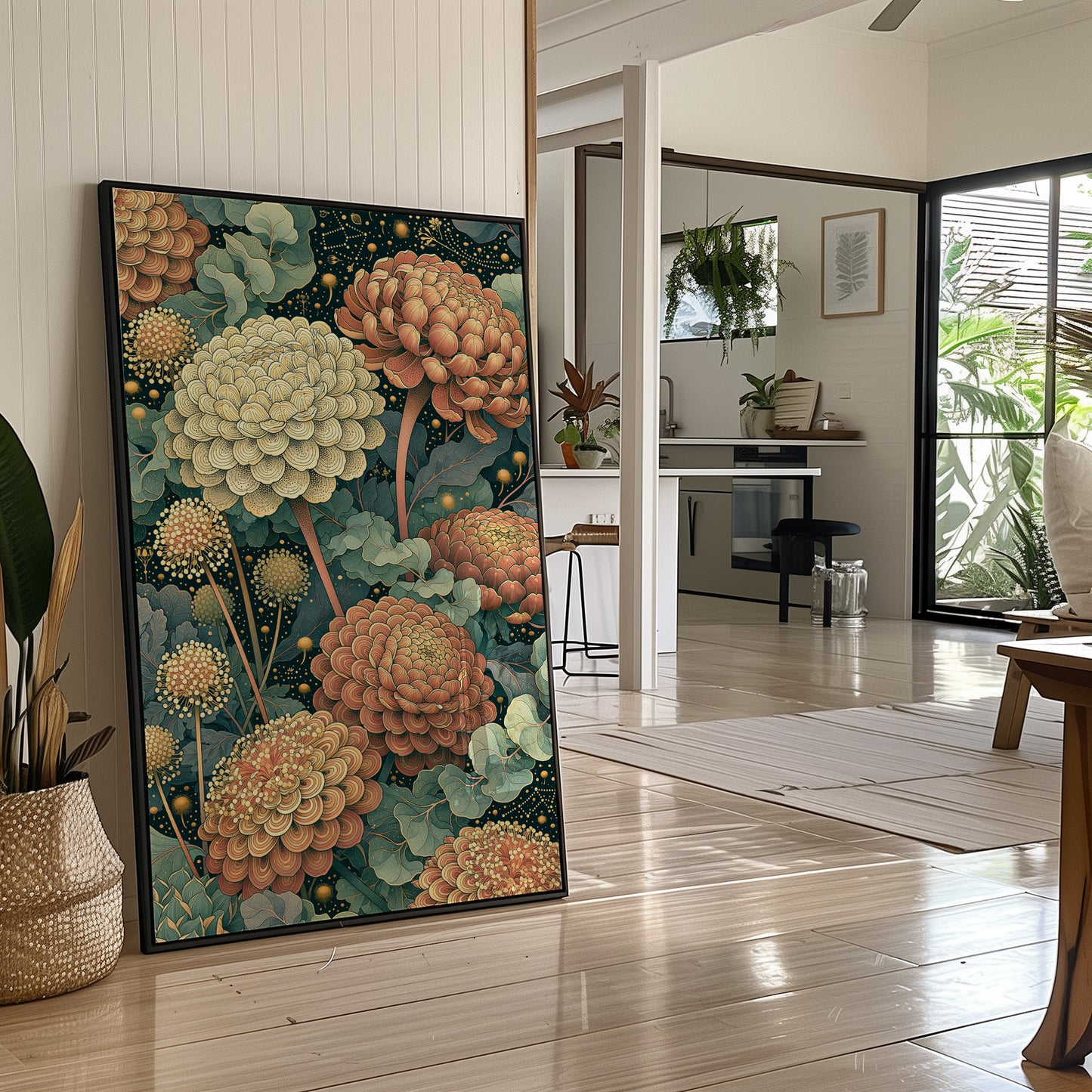 Coral Chrysanthemums Beneath the Constellations