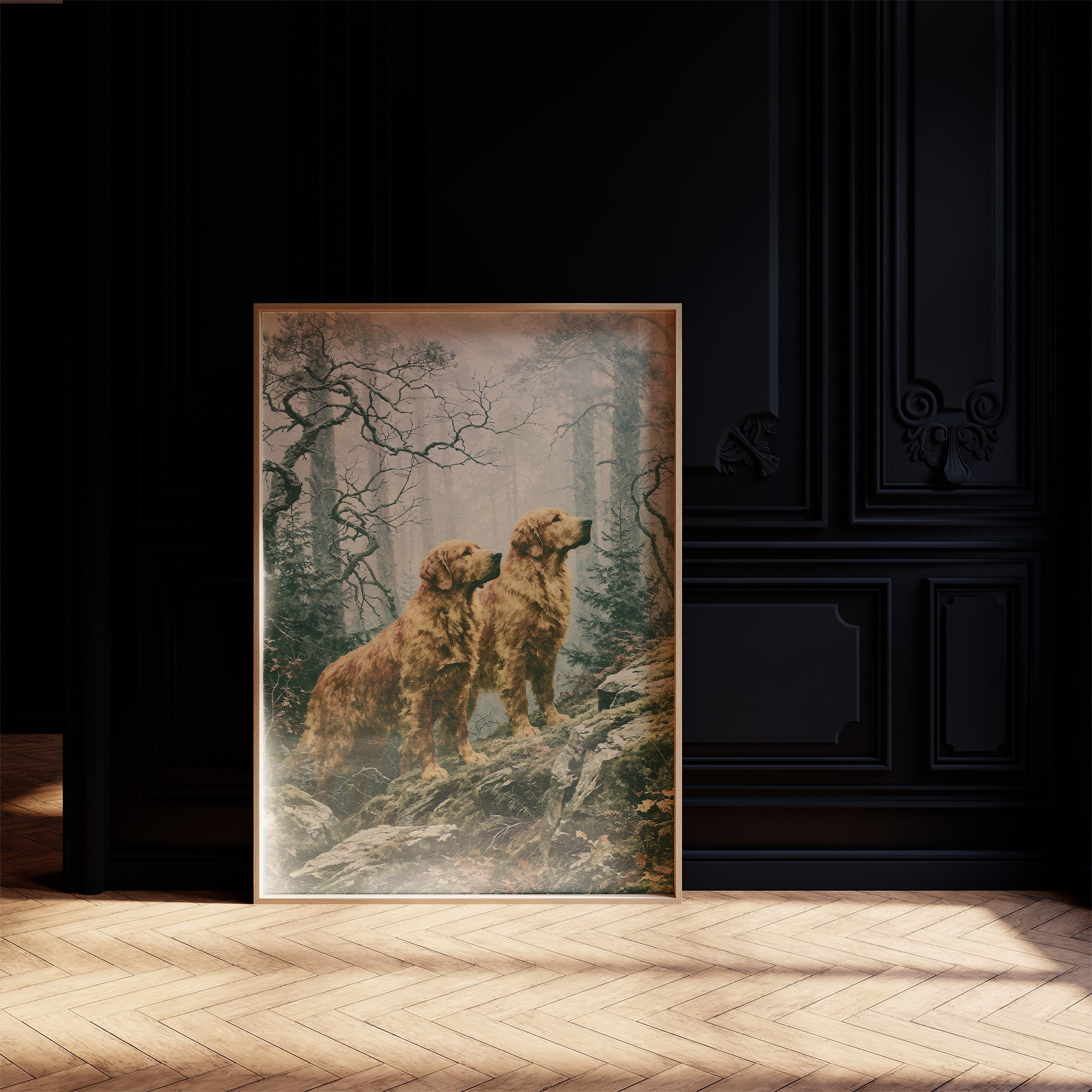 Golden Retrievers on the Misty Ridge