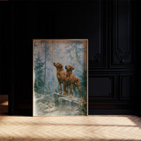 Retrievers Gazing Skyward in the Blue Forest