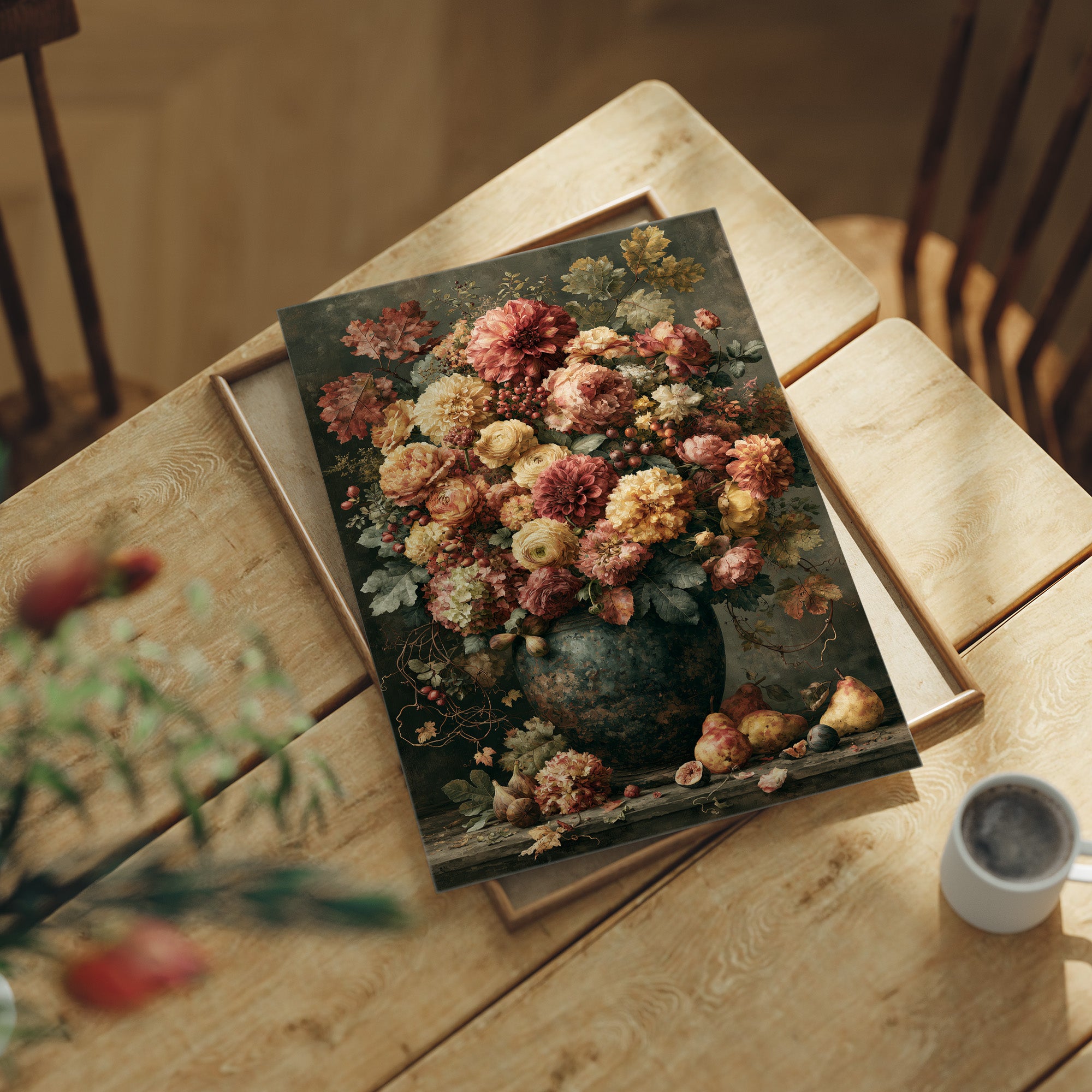 Ripened Figs and Roses: A Verdigris Urn Still Life