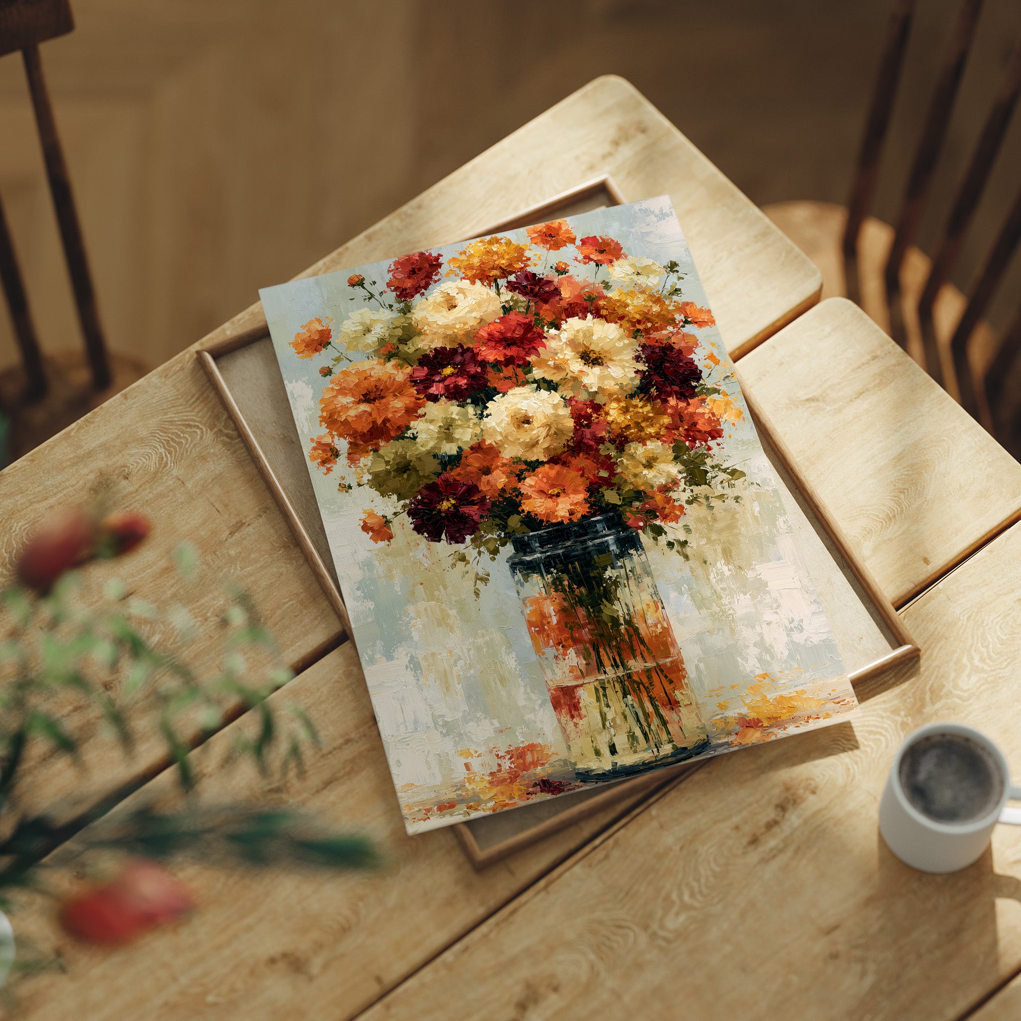 Zinnias in Glass, Sunlit Bunch