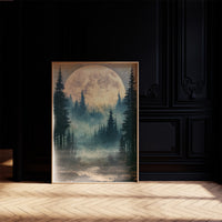 Golden Moon Over Pine Forest