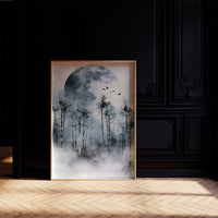Ice Blue Moon Through Birch Fog