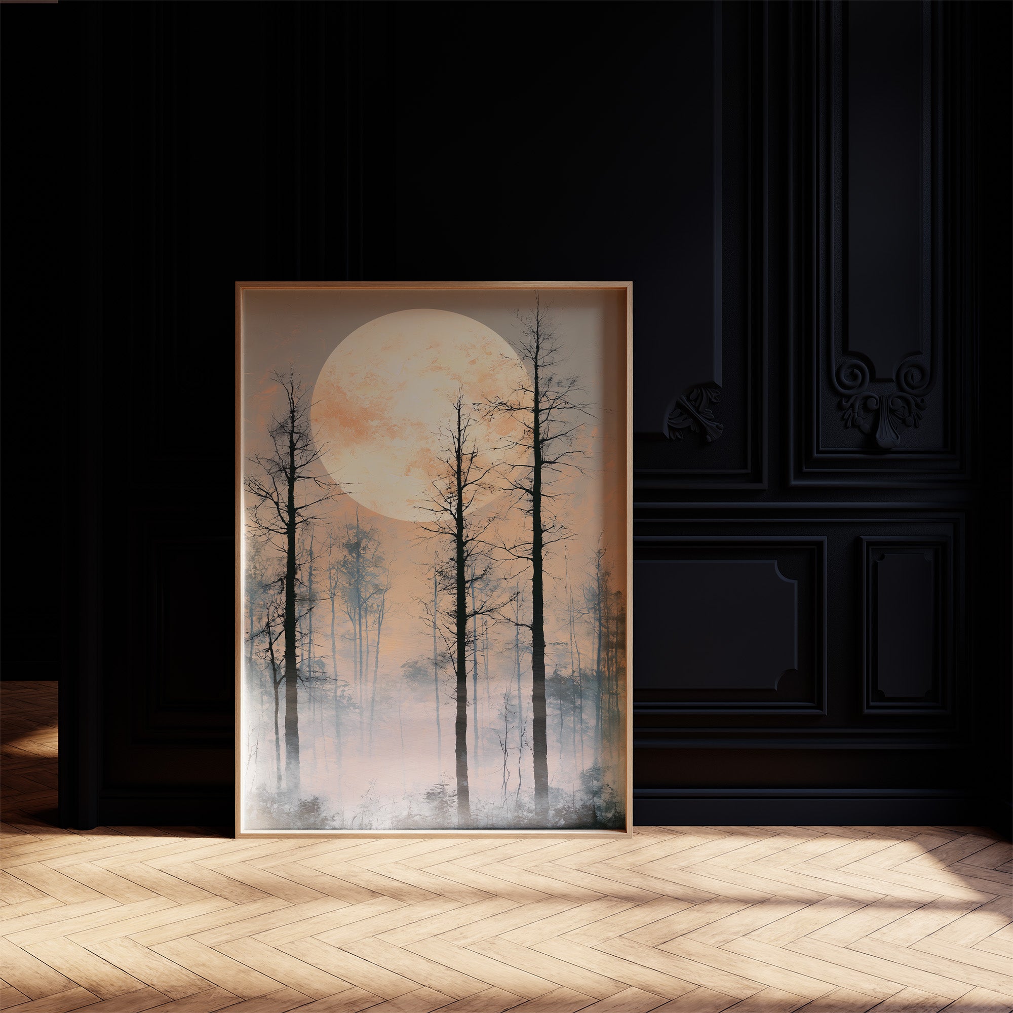 Peach Moon Over Bare Branches