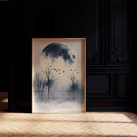 Geese Take Flight Beneath the Shadowed Moon