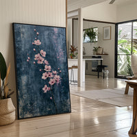 Pink Blossoms on Weathered Denim Blue