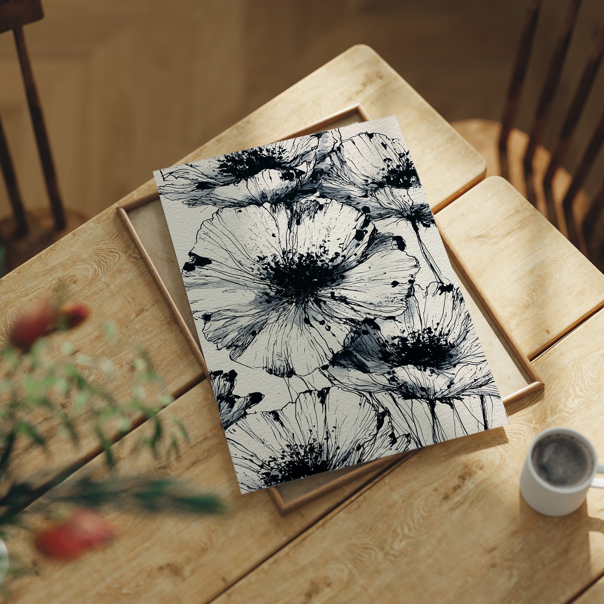 Poppies in Ink Splatter