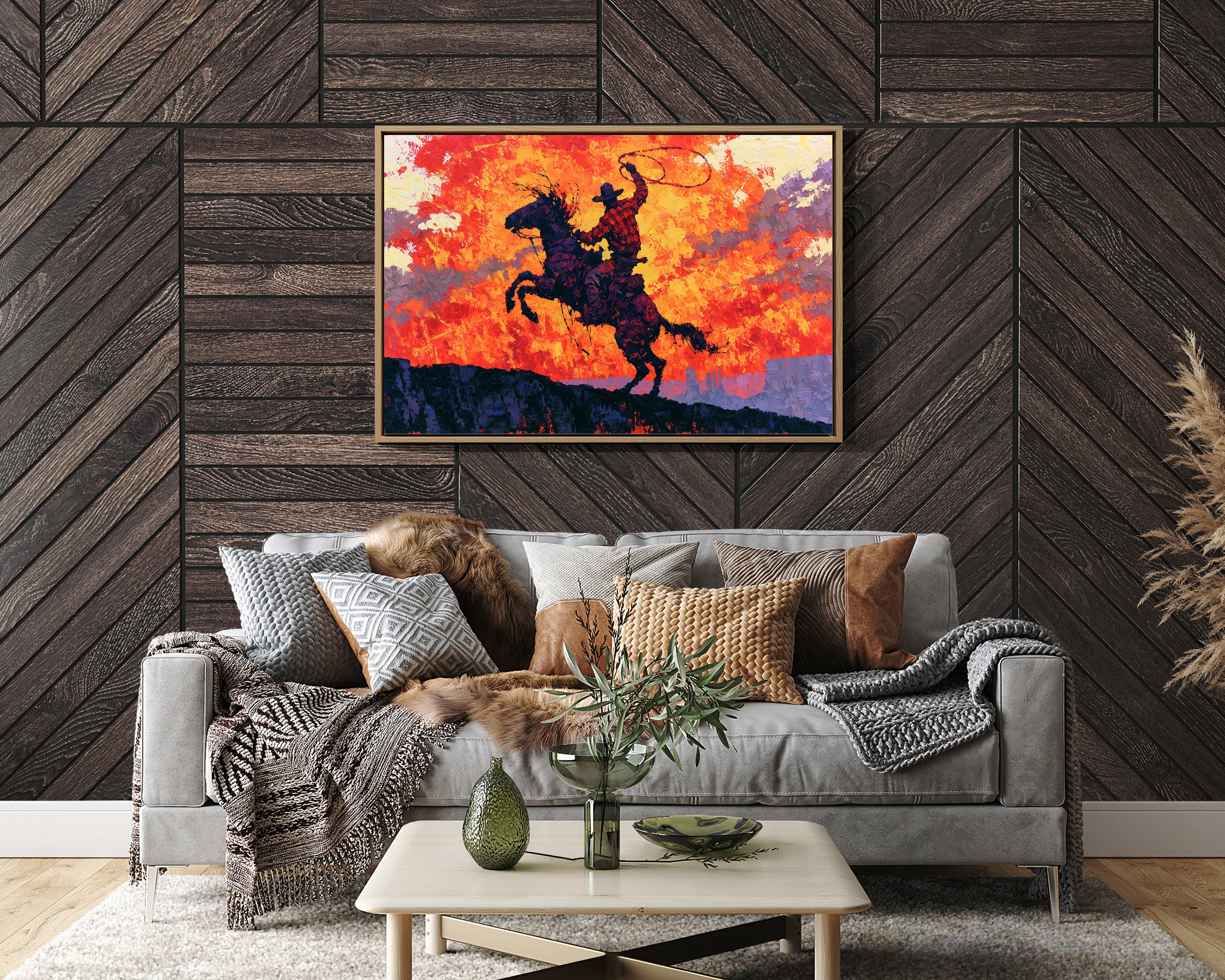 Rearing Cowboy, Desert Sunset Blaze