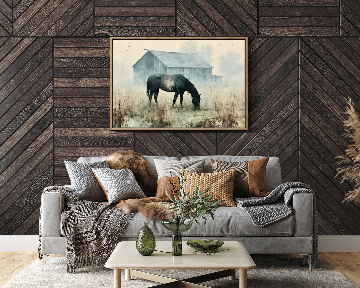 Grazing Horse, Foggy Farmstead