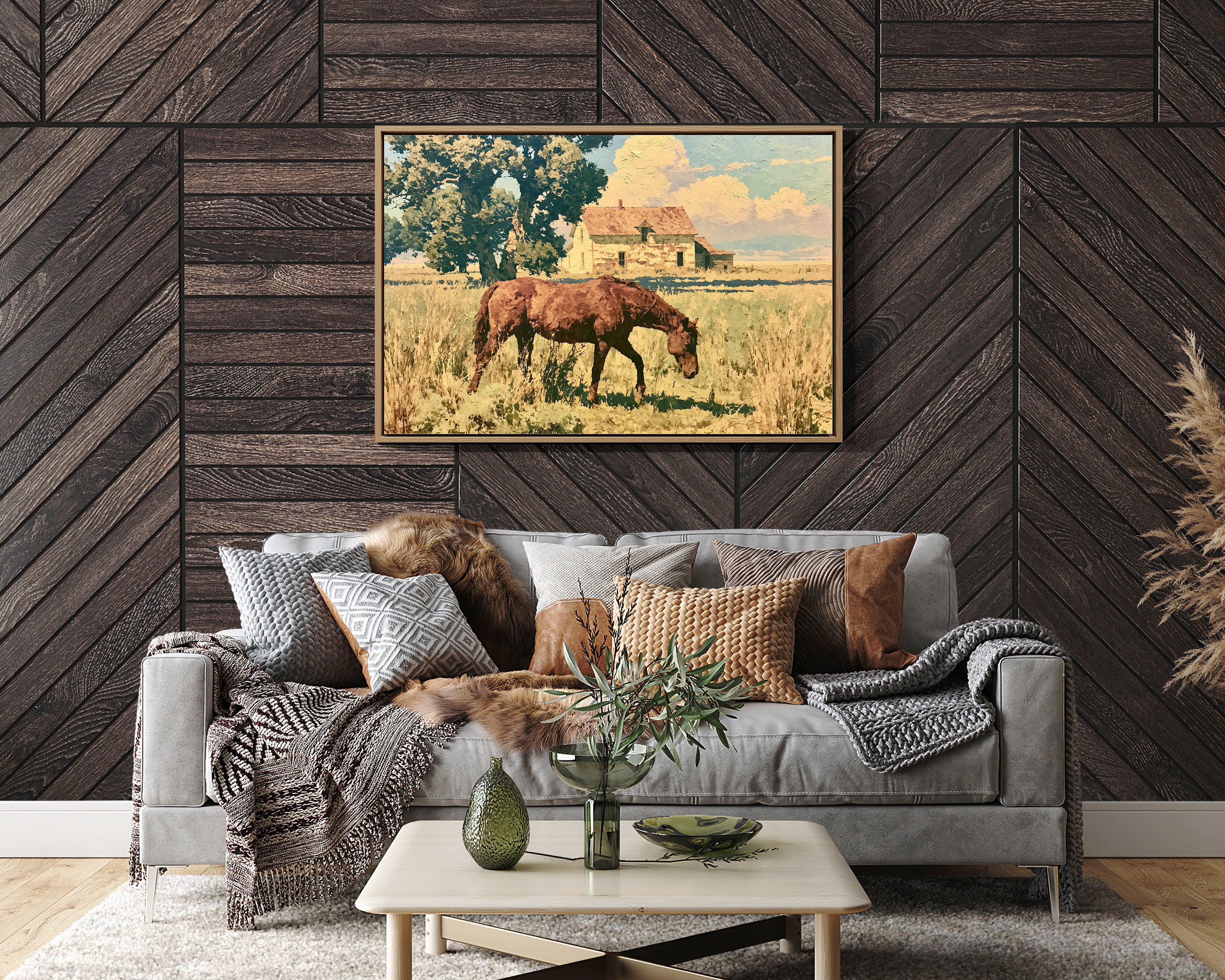 Grazing Horse at the Old Farmhouse