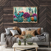 Turquoise Cactus and Fuchsia Blooms