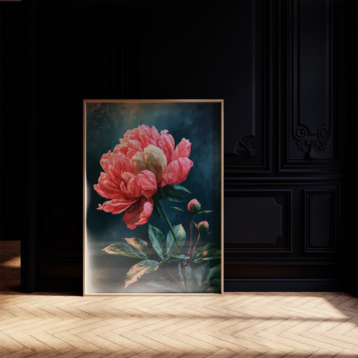 Coral Peony Against Midnight Blue