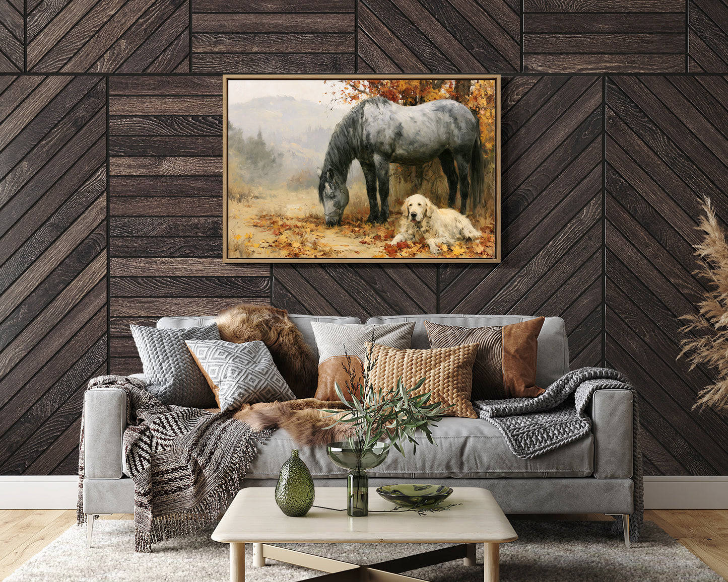 Grey Mare and Golden Retriever, Autumn