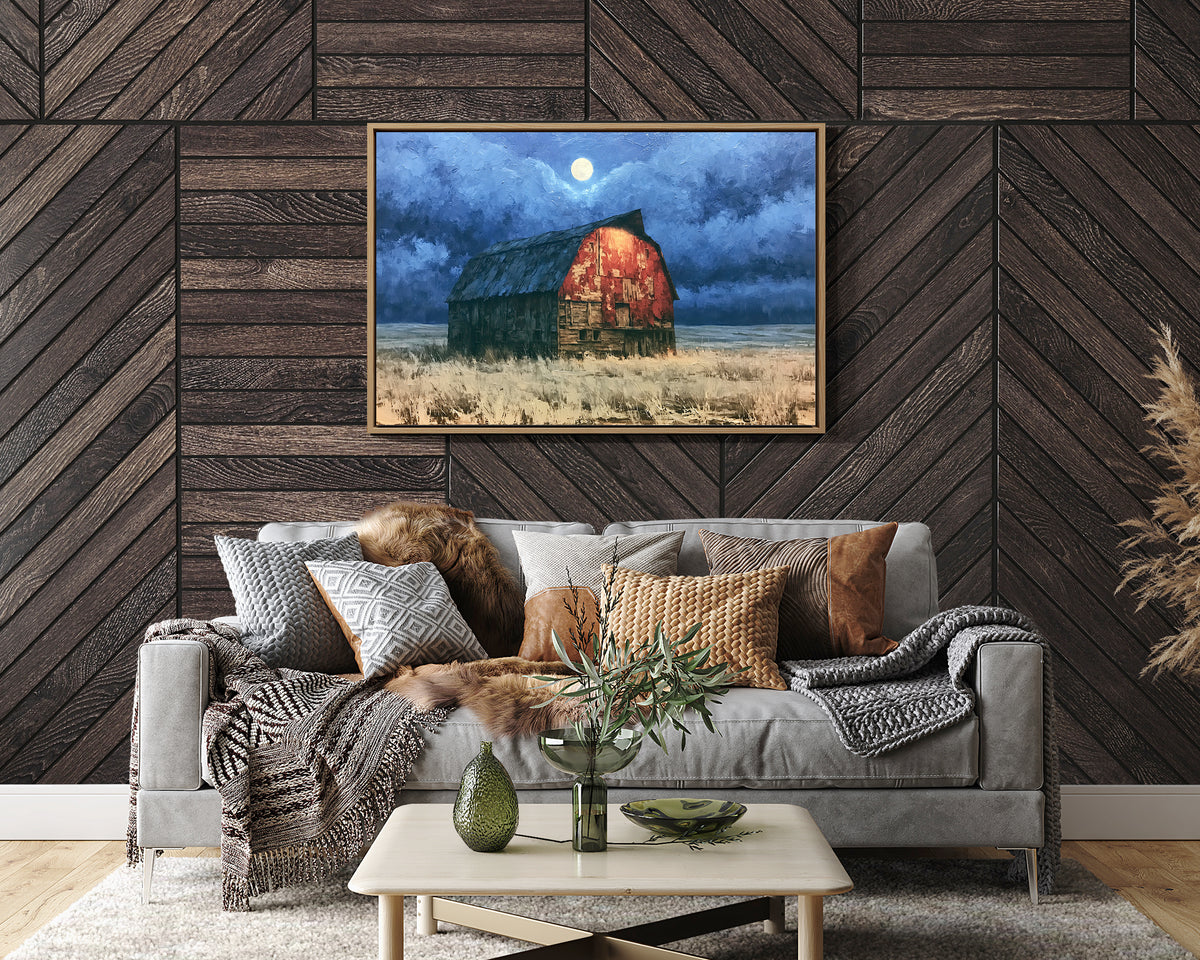 Old Red Barn Under Moonlight