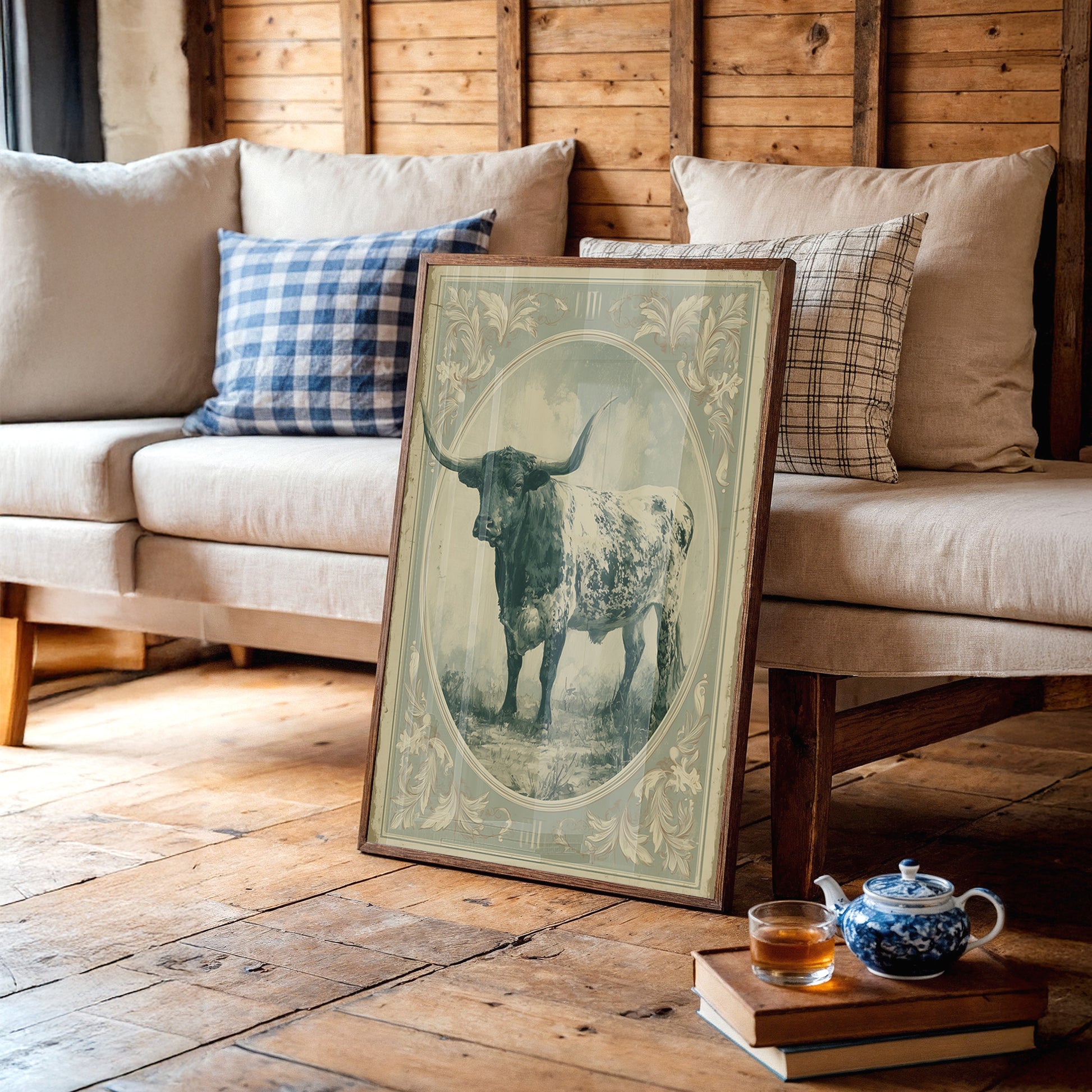 Longhorn in Antique Frame