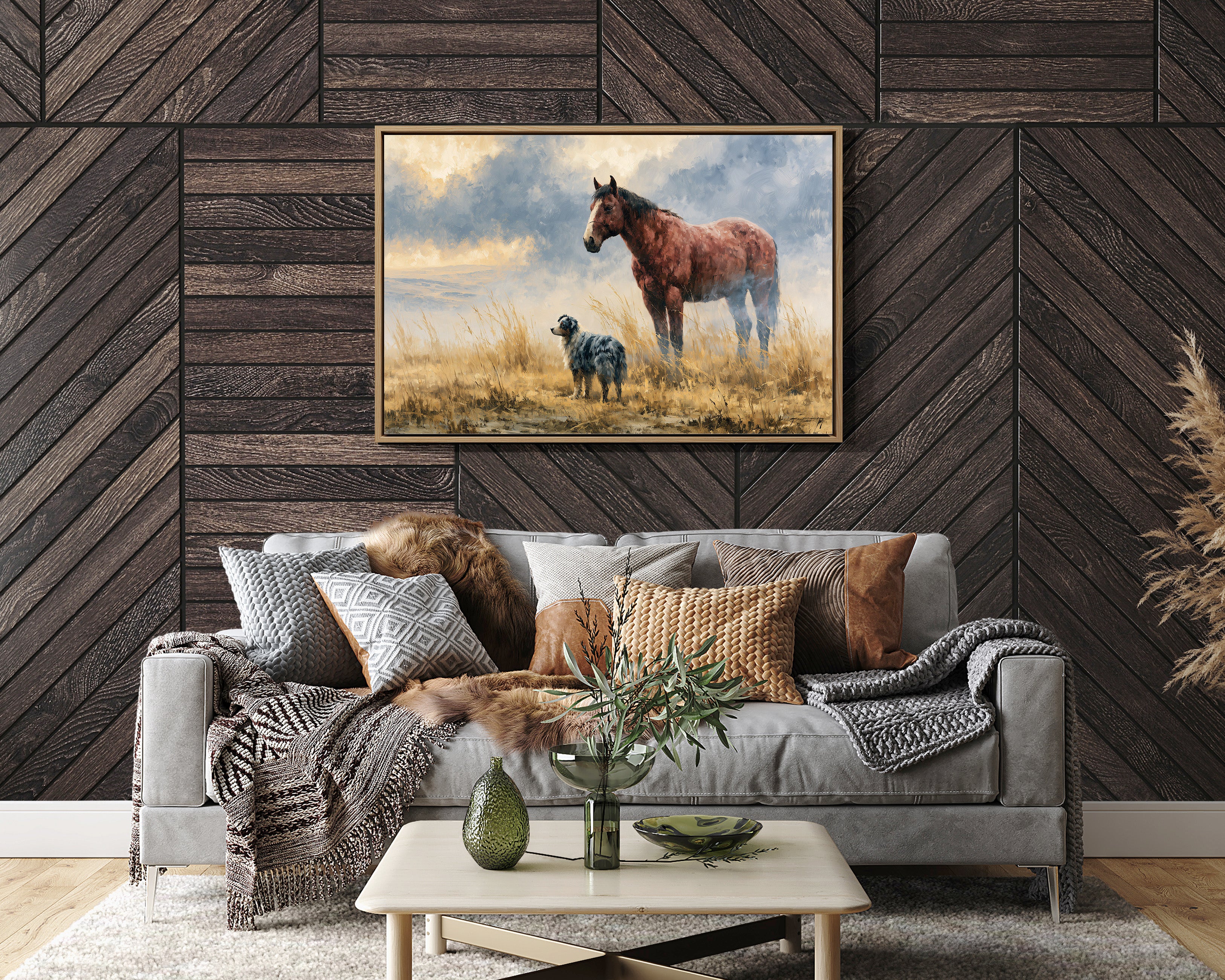 Bay Horse and Aussie Shepherd
