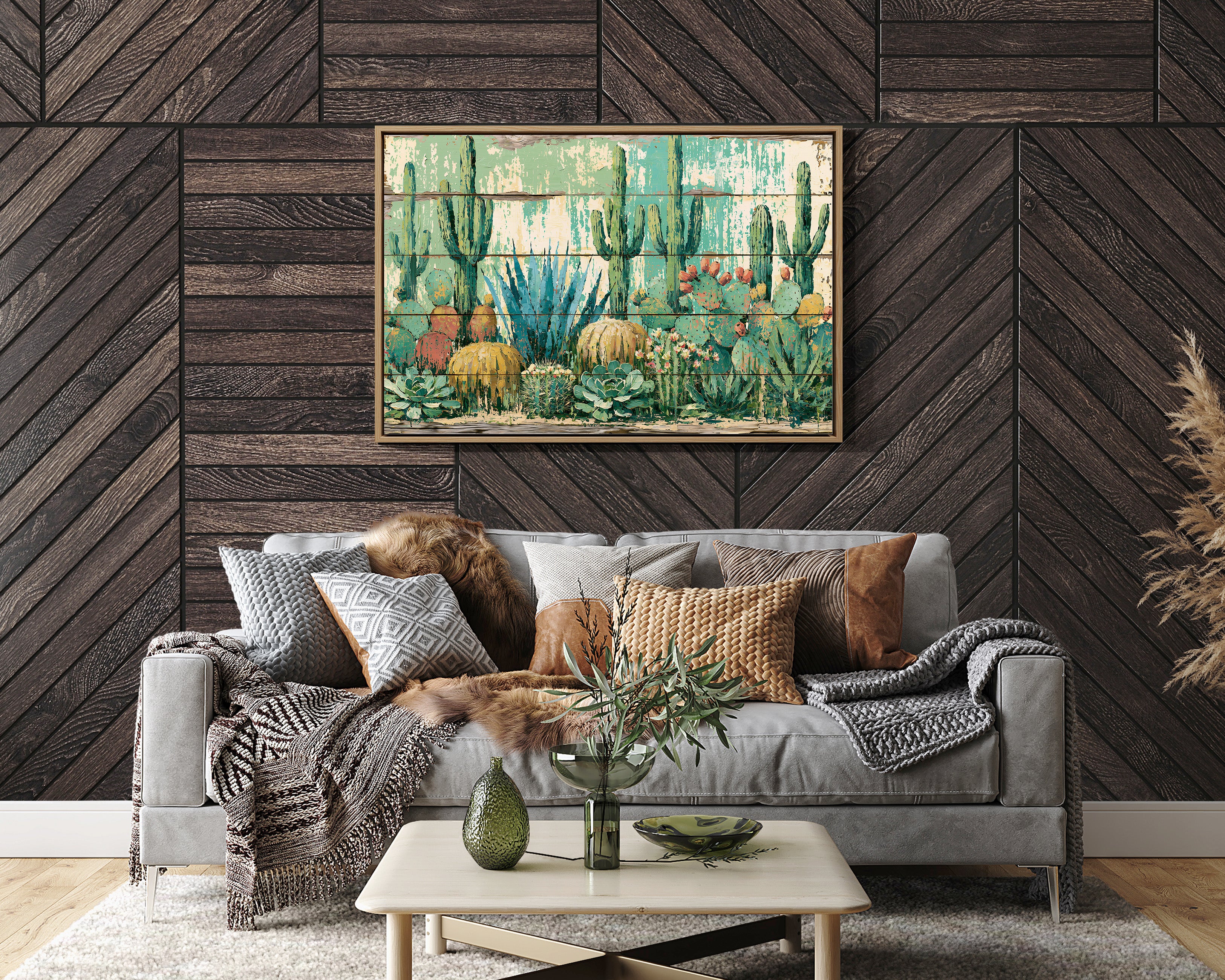 Saguaro Grove on Old Fence Boards