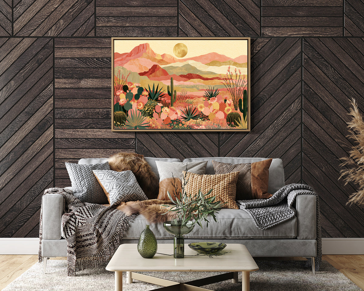 Blooming Desert Under Golden Moon