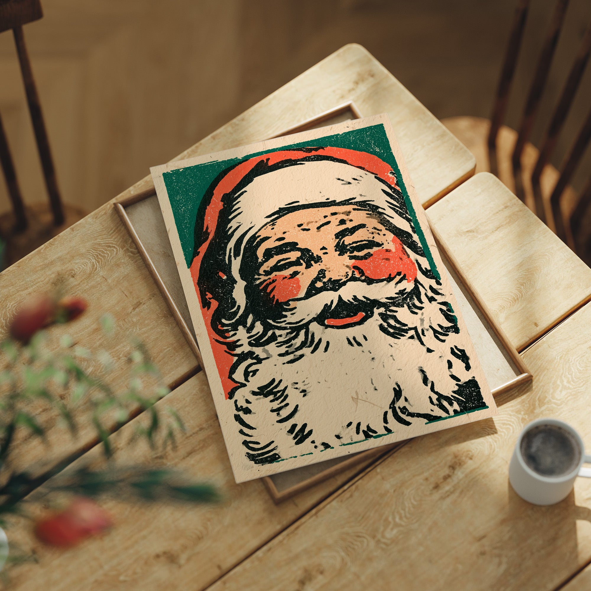 Linocut Santa Portrait