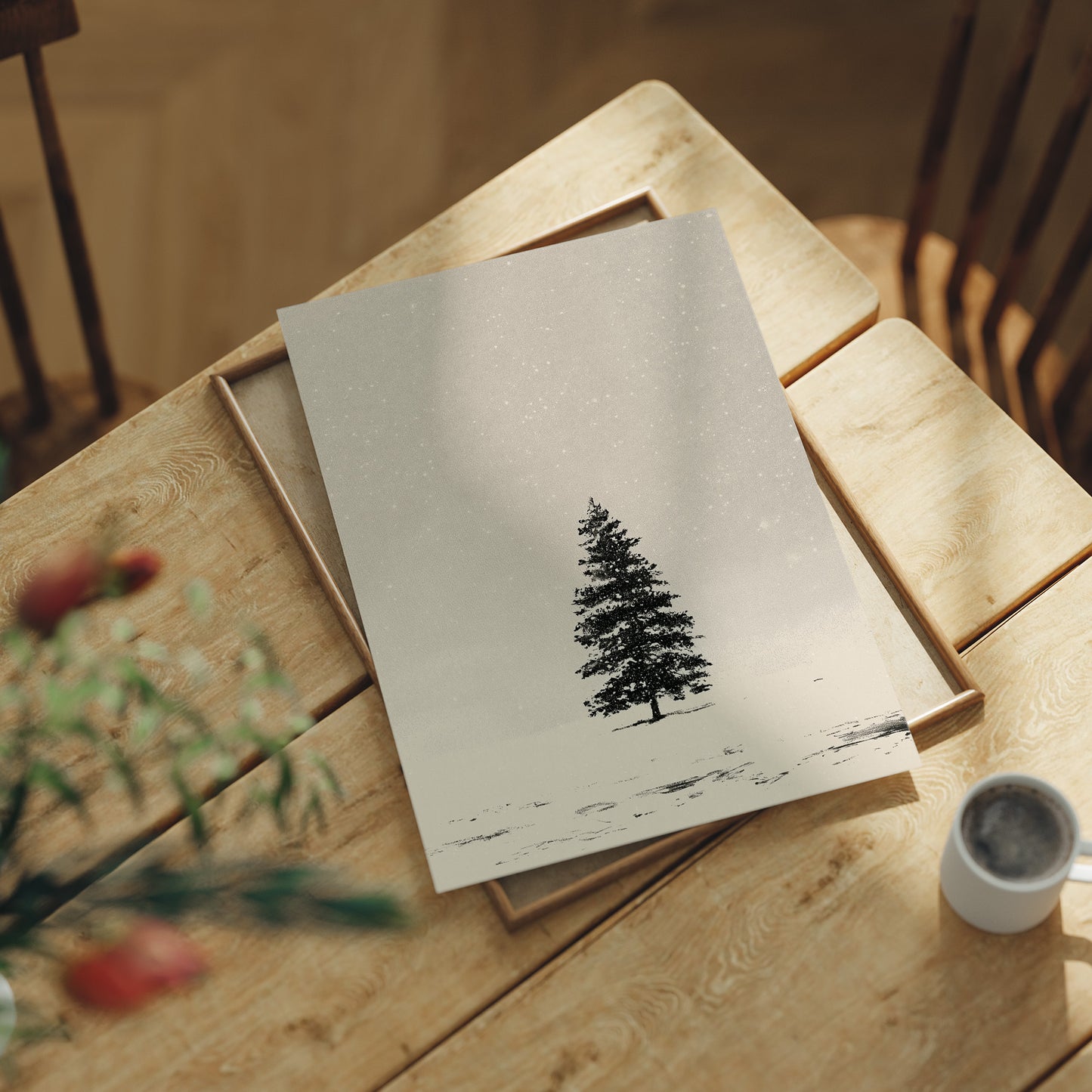 Solitary Pine in Snowfall
