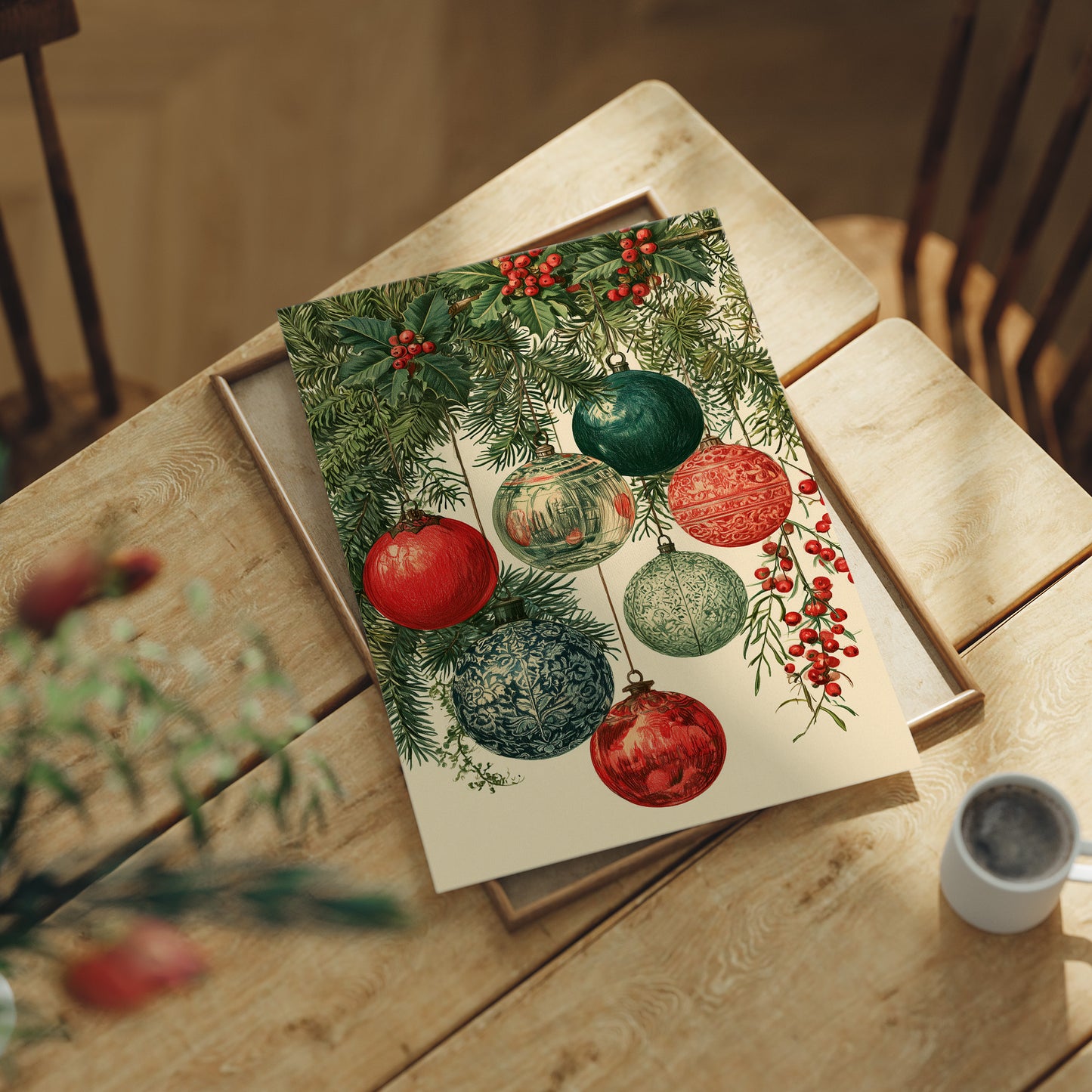Vintage Glass Ornaments & Holly