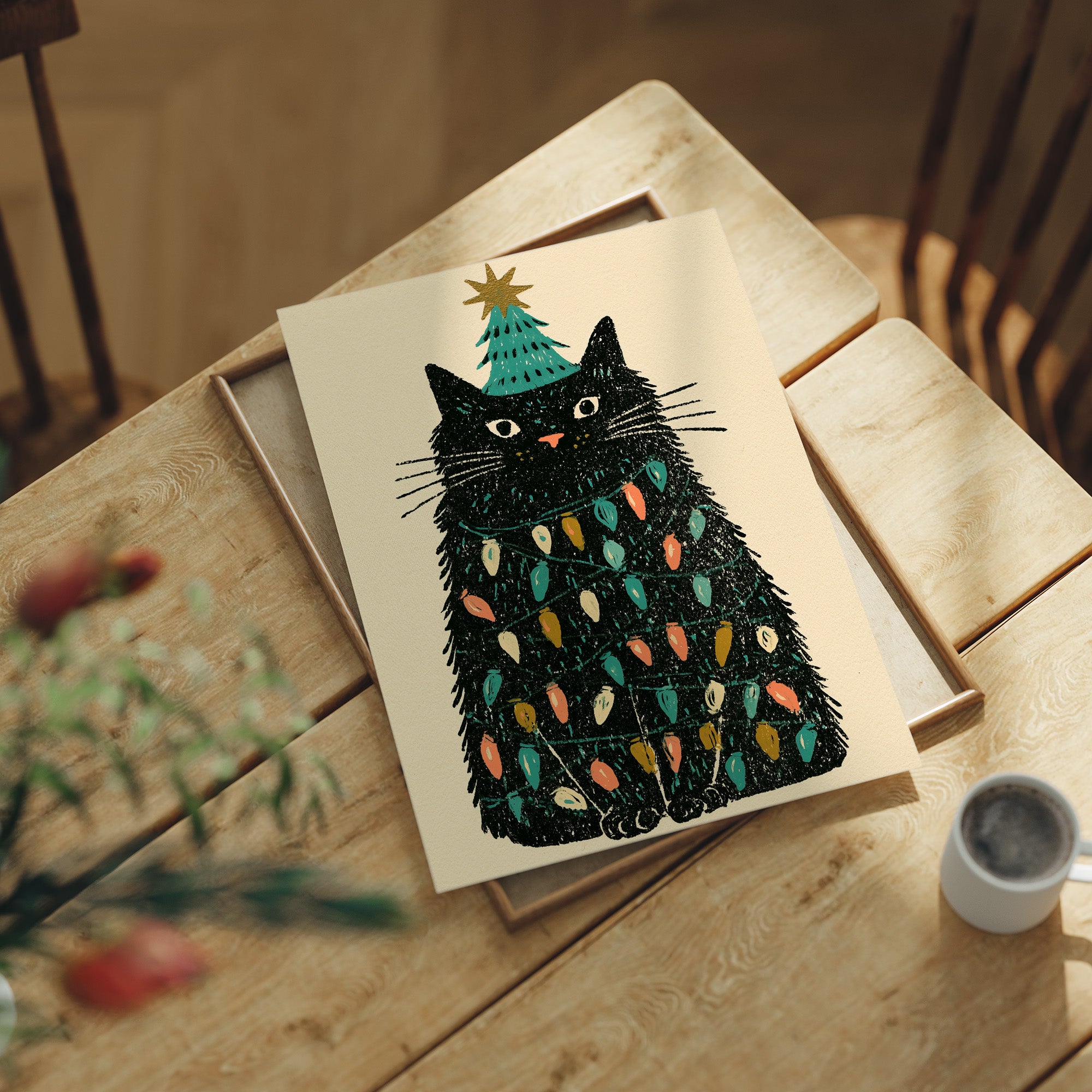 Cat Wrapped in Christmas Lights