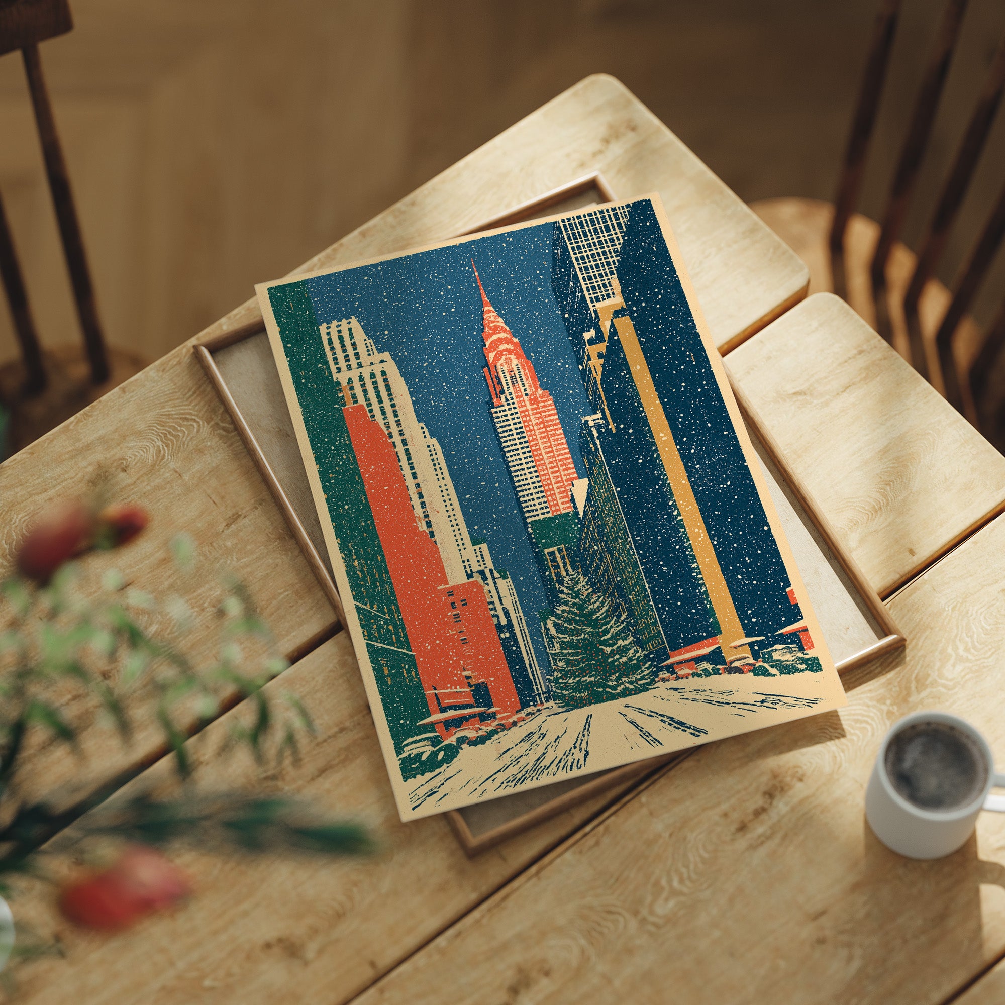 Snowy New York Skyline Christmas