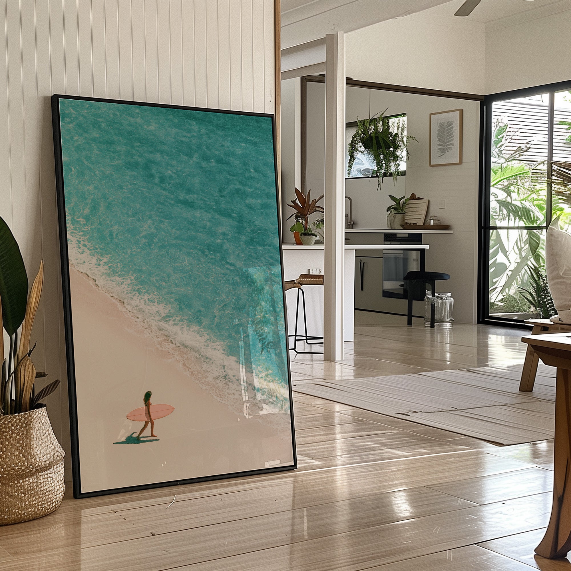 Aerial Surfer Turquoise Shoreline