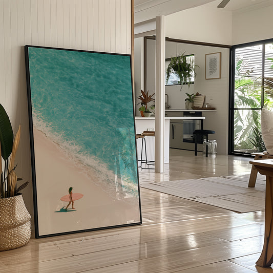 Aerial Surfer Turquoise Shoreline